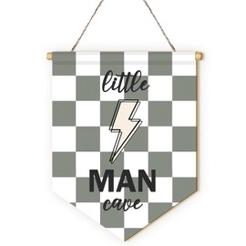 MOTERMATE Little Man Cave Nursery Sign Decor for Boys, Green Checkered Nursery Little Baby Boy Kids Toddler Room Front Door Wall Hanging Decor Decorations for Boys Bedroom Playroom Classroom, 8x10Inch