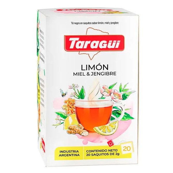 Taragüi Lemon Honey & Ginger Tea Refreshing Blend Té de Limón Miel & Jengibre (box of 20 bags)