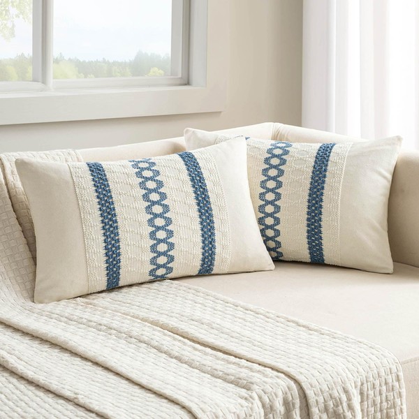 MIULEE Pack of 2 Boho Pillow Covers Blue 12x20 Inch