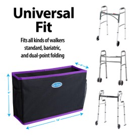 Top Glides Walker Basket with 6 Adjustable Straps, 16" x 4" x 9", Mesh Pockets and Bottle Holders (Purple)