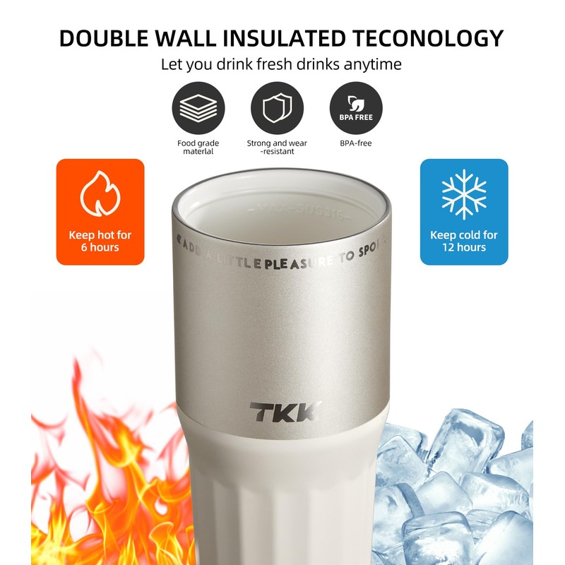 TKK 24 oz Ceramic Coated Tumbler with Straw Lid, 18/10