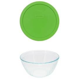 Pyrex 7402 6-Cup Sculpted Glass Mixing Bowl and 7402-PC 6/7-Cup Green Lid - Made in USA