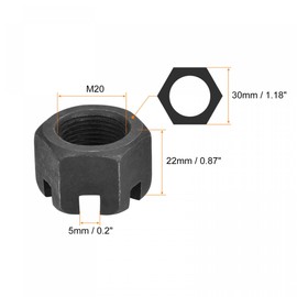 sourcing map M20x1.5mm Hexagon Slotted Nut, Grade 4.8 Carbon Steel Hex Nuts, Black, 2Pcs