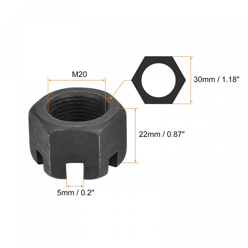sourcing map M20x1.5mm Hexagon Slotted Nut, Grade 4.8 Carbon Steel