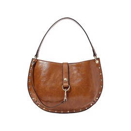 Verdusa Women Vintage Studded Leather Shoulder Bag Top Handle Asymmetrical Clutch Purses Brown One Size
