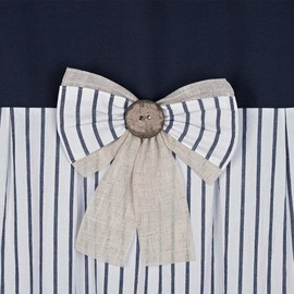 DOSLY IDÉES Farmhouse Navy Shower Curtain,Bowknot,Cotton Woven and Cotton Blend Fabric,Pleated Navy Stripe,Country Style,72x78 in