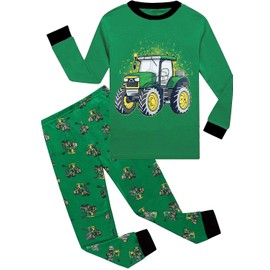 Little Hand Boys Pyjamas Long Sleeve Autumn Winter Children's Digger Sleepwear Off-Road Vehicle Hook Machine Fire Engine Pyjamas 1-7 Years, 5-green off-road vehicle