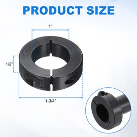 sourcing map 4Pcs Single Split Shaft Collar, 1" Bore One Piece Clamping Collar 1-3/4" OD 1/2" Thickness Black Oxide Lock Collar Clamp with Set Screws (1045 Steel)