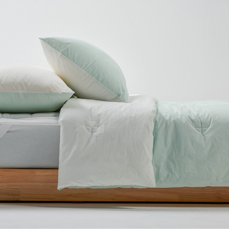 JAJU [JAJU] Crinkle Cotton Contrast Quilt Blanket Q Mint White