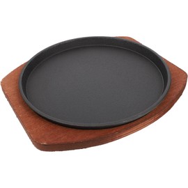 Luxshiny Nonstick Sizzling Steak Plate Fajita Server Plate with Wooden Base Iron Grilling Skillet Server Plate Steak Sizzle Griddle Plate for Home Kitchen
