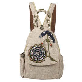 YIMOYICAI Small Travel Backpack Boho Hippie College Sling Travel Hiking Anti Theft Vacation Bag Canvas Drawstring Crochet Macrame Purse Carry On Backpack for Airplanes Sunflower