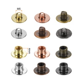 sourcing map 150 Sets Chicago Screws Leather Rivets, M5 3/16-Inch Belt Binding Metal Screws for Leathercraft, Bag, Shoes, Purse, Bookbinding, Black, M5x4mm