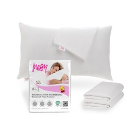 Set of 2 Waterproof Cotton Pillow Protectors with Hidden Zipper. Breathable Pillow Protector, Moisture Protection, Elastic, White (40 x 60 cm)