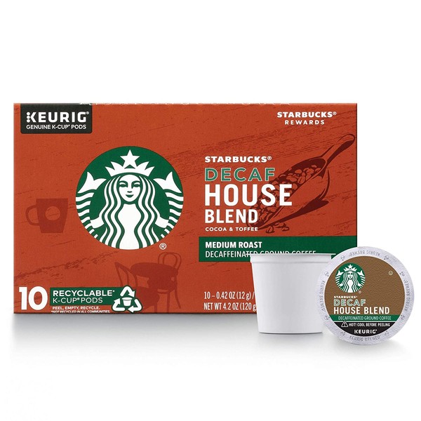 Starbucks Decaf K-Cup Coffee Pods — House Blend for Keurig Brewers — 1 box (10 pods)