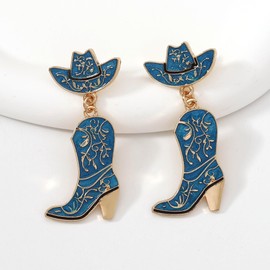 Enamel Cowgirl Earrings Western Cowboy Boots Earrings for Women Dainty Shoes Dangle Drop Earring Charm Dangling Party Decor Jewelry (Blue, One size)