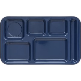 Carlisle FoodService Products Plastic Meal Tray Righ-Handed Heavyweight Lunch Tray with 6-Compartments for Schools, Cafeterias, and Dining Halls, Melamine, 15 x 9 Inches, Dark Blue