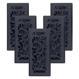 5 Pcs, Sierra Grates Precision Flow 4"x10" Steel Floor Register - Floral Design, Cast Iron Black Finish - Premium Home Vent Covers, Durable & Decorative - Fits 4"x10" Duct Openings, Easy Installation