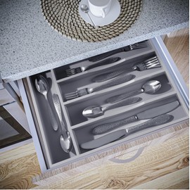 Greenual Gray Silverware Organizer 10 In Utensil Organizer Silverware Tray for Drawer Cutlery Flatware Organizer for Kitchen Bamboo Wood