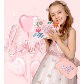 Aganmi Cute Belt Bag Crossbody Initial Letter Fanny Waist Pack Small Travel Essential Birthday Valentines Graduation Gift for Teenager Girls Age 8 9 10 11 12 13 14 15 Trendy Girly Teen Stuff Pink Q