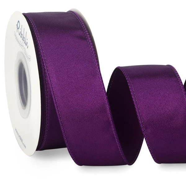 Ribbli Purple Satin Wired Ribbon 1.5 Inch Purple Christmas Ribbon