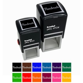 Handmade in Box Self-Inking Rubber Stamp Ink Stamper - 1-1/2 Inch Large - Red Ink