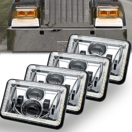 MAYELLO 4x6 Led Headlights Dot Approved Hi/Lo Sealed Beam with Drl Amber Turn Signal Light Replacement Assembly H4651 H4652 H4656 H4666 H6545 Compatible with Freightliner Peterbilt Kenworth-Chrome