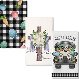 Easter Kitchen Towels, 3 Pack Easter Dish Towels Hand Towels Housewarming Gifts for New Home, Farmhouse Party Decor for Kitchen, Bedroom, Bathroom