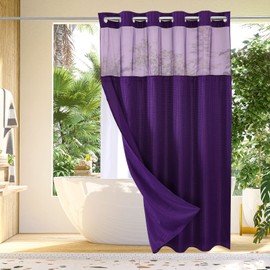 Gibelle No Hook Waffle Weave Shower Curtain with Snap-in Fabric Liner Set for Bathroom, Hotel Style with Mesh Top Window, Waterproof & Washable, Purple, 72x74