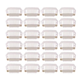 24 pcs/lot 28mm 8-teeth Metal Wig Clips Wig Hair Extension Clips with Rubber Snap Clips for Hairpiece Wig Accessories Clips (Blonde)
