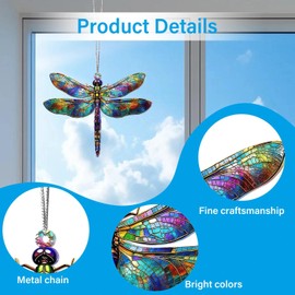Dragonfly Sun Catcher, Colorful Acrylic Dragonfly Garden Ornament with 11.8 Inch Silver Chain, 4.7 * 3.5 Inch Wall Art for Garden, Corridor Decoration, Unique Dragonfly Gifts