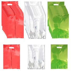 30P Solid Color Foil Gift Bag,Red Silver Green Party Gift Bag with Handle,Foil Party Bags fillers Gift Bags for Kids Birthday Party,Shimmer Gift Bag Reusable Small Gift Wrapping Bag for Xmas Presents