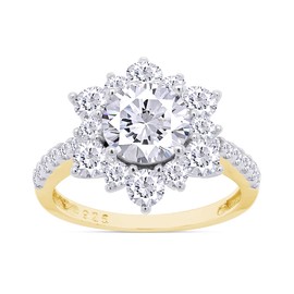 SAVEARTH DIAMONDS Center 1.20ct 7MM G-H Color Round Cut Lab Created Moissanite Diamond Cluster Engagement Ring In 14k Yellow Gold Over Sterling Silver Jewelry For Women Size-7