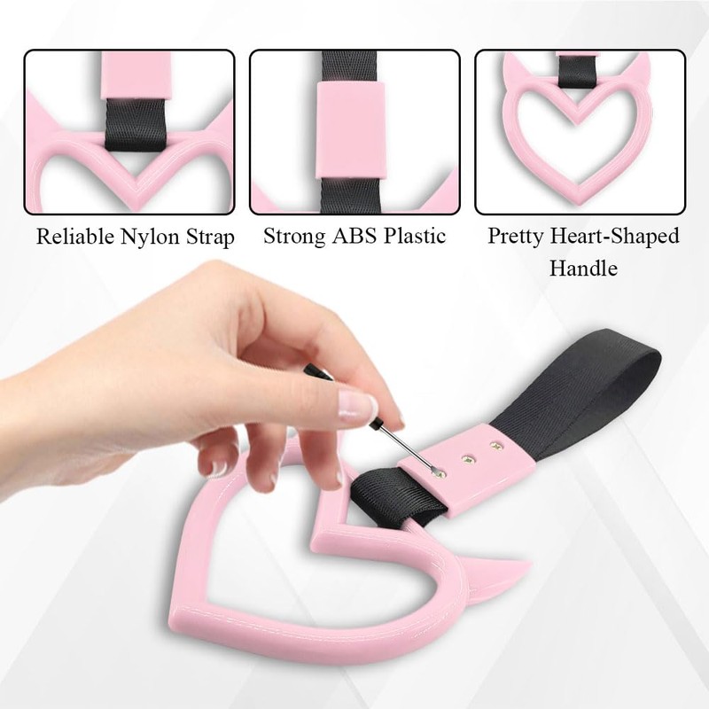 HQRNYP 2PCS Devil Heart Handle Rings, Heart Car Handle Strap,