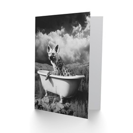 Artery8 Greeting Card Hyena In Desert Bathtub Black White Surreal Blank For Him Or Her Art Birthday Card