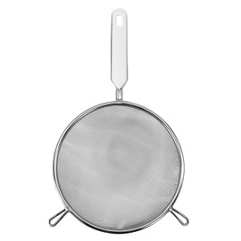 Fackelmann Stainless Steel Sieve, Large, White Handle Inlay, 18cm Diameter, Silver & White