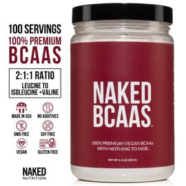NAKED nutrition NAKED BCAAs Amino Acids Powder - 100 Servings - Vegan Unflavored Branched Chain Amino Acids 500 grams | 100% Pure 2:1:1 Formula - Instantized All Natural BCAA Powder Supplement to Boost Muscle Growth (Unflavored)