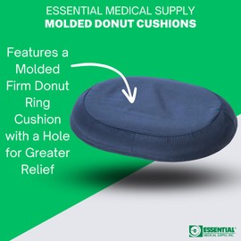 Essential Medical Supply Molded Donut Style Ring Cushion - 16 Inch Navy Chair Pillow Provides Relief for Tailbone, Hemorrhoid Pain and More