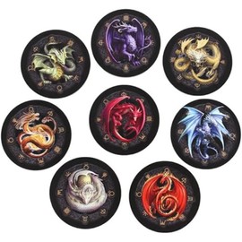 Mystical Multicolor Dragons of the Sabbats MDF Coaster (1 Pc.) - Assorted Designs, Intricate Dragon Illustrations, Perfect Gift