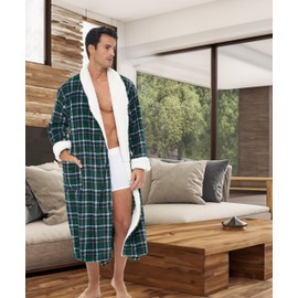 Alexander Del Rossa Men's Plush Sherpa Robe, Warm Bathrobe with Pockets Hunter Green Plaid XL (A0261AFVXL)