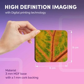 Destination Vinyl ltd Great Coasters (Set of 4) Square - Orange Green Leaf Macro Image Drink Glossy Coasters/Tabletop Protection for Any Table Type #45940