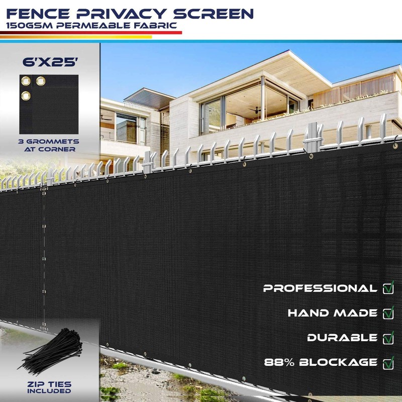 Windscreen4less 6' x 25' Privacy Fence Screen in Black with