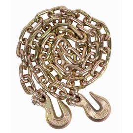 Mytee Products 3/8 Inch x 20 FT Grade 70 Binder Chain with Clevis Grab Hooks - G70 Transport Tow Chain - 6,600 Lbs Working Load Limit