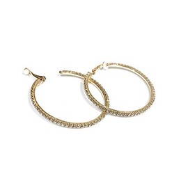 5.5cm Gold CLIP ON Diamante CRYSTAL Rhinestone BIG HOOP EARRINGS CZ Cushion Hoops