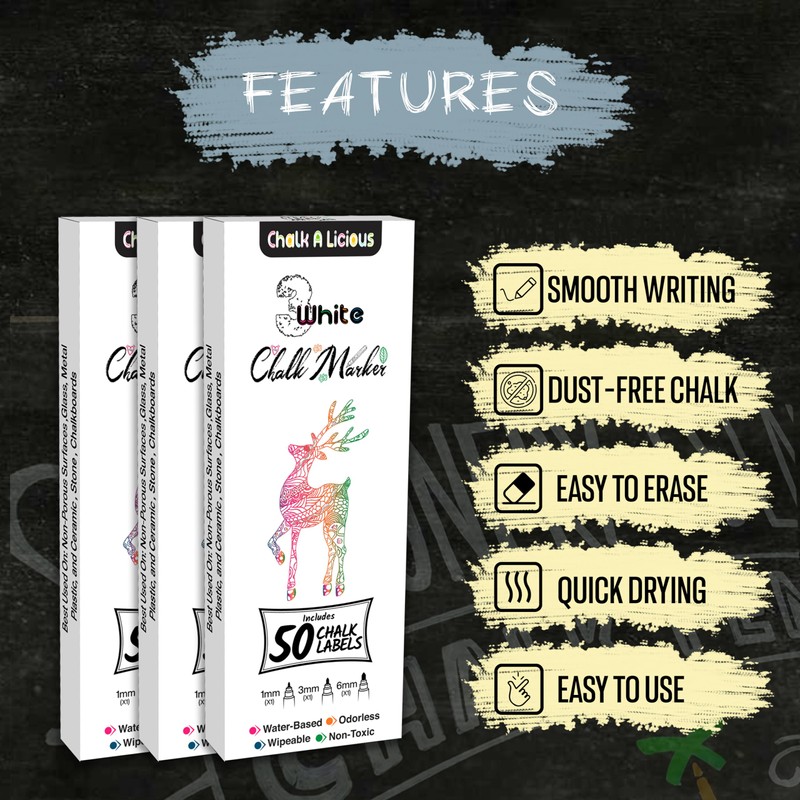 Chalk A licious 3x White Chalk Pens for Blackboards with
