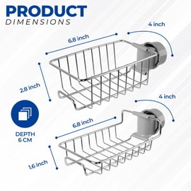 CUTLERIA 2 Pcs No-Drill Shower Caddy, Rustproof Stainless Steel Hanging Shelf Rack for Shower Riser Rail (18–27mm), Bathroom Organizer with Hooks, Silver