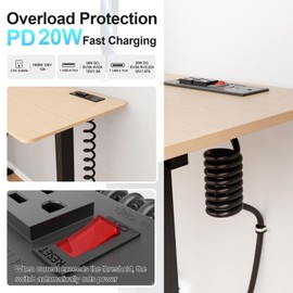 Drawer Outlet Kit, Recessed Furniture Power Strip with Overload Protection Switch, PD 20W Fast Charging, Clutter-Free Drawer Socket with 4 Power Outlets, 7.2 FT Power Cord, Spring Cable, UL Listed