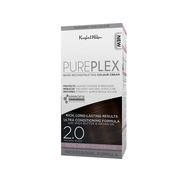 Knight & Wilson PurePlex Natural Black Permanent Hair Colour Dye Protect, Restore and Care with Aminofix 2.0 Natural Black 100% Grey Coverage