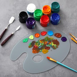 Nuanchu 10 X14 Inch Oval Neutral Grey Tempered Glass Palette for Oil Painting Artist Paint Palette Scratch Resistant Easy Clean up for DIY Color Mixing