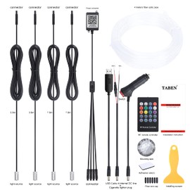 TABEN Car Atmosphere Light Kit, Music Synchronisation Multicoloured RGB 16 Million Colours, 4 Metres, Fibre Optic USB Ambient Lighting Kit, Wireless RF Remote Control and Bluetooth App Control, DC 12