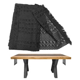 1 Piece Black Cotton And Linen Table Runner, Woven Tassel Table Runner, Simple Table Runner, Table Decoration, Bohemian Style Table Runner